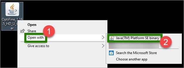 Open the installer with Java(TM) Platform SE binary