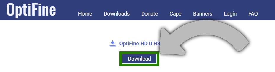 Screenshot of the OptiFine download page