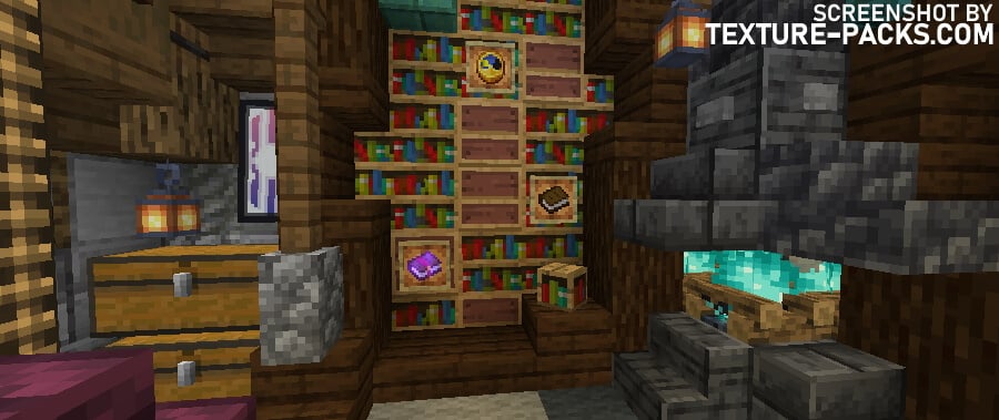 Ein Wohnzimmer in Minecraft ohne das Faithful Texture Pack.