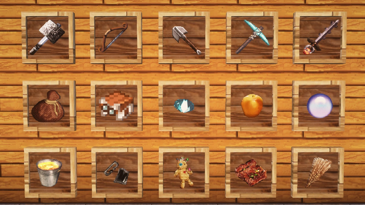 MeineKraft items with Complementary shaders: tools, weapons, food and more
