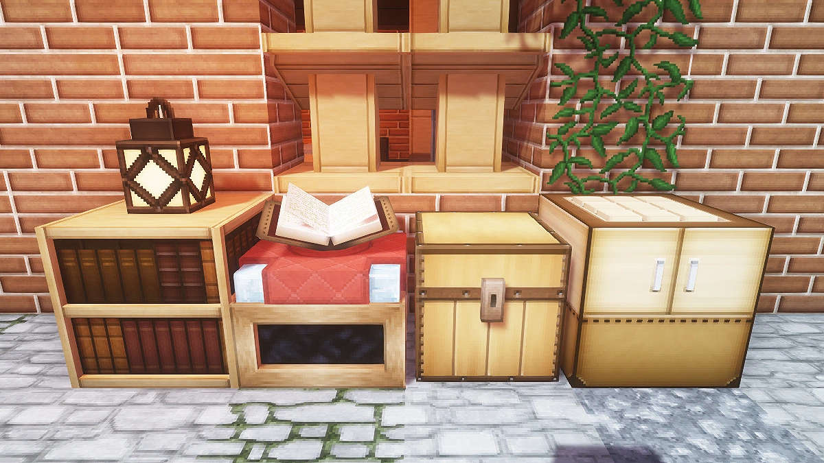 Soartex Fanver blocks with OPAL shaders: bookshelf, enchanting table, chest, crafting table