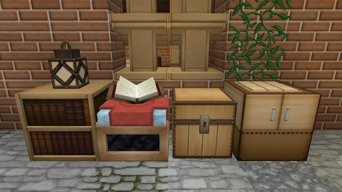 Soartex Fanver blocks: bookshelf, enchanting table, chest, crafting table