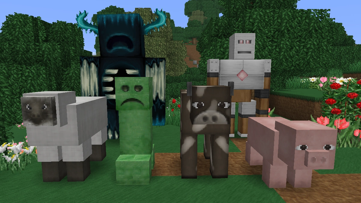 Soartex Fanver mobs: sheep, creeper, warden, cow, iron golem, pig