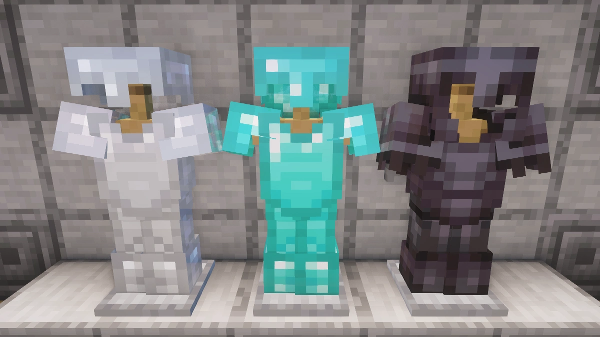 Vanilla armor with Complementary shaders: iron, diamond, netherite