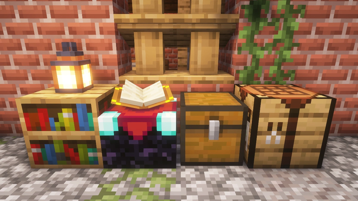 Vanilla blocks with Complementary shaders: bookshelf, enchanting table, chest, crafting table