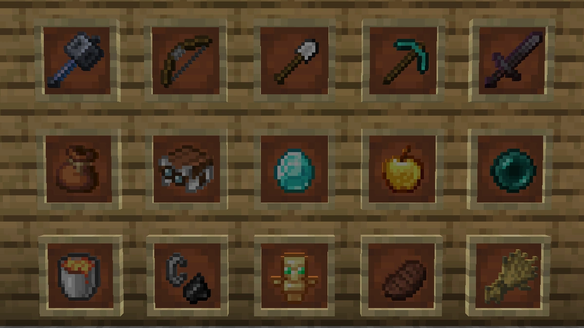 Vanilla items: tools, weapons, food and more