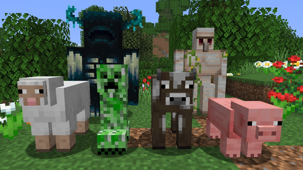 Vanilla mobs: sheep, creeper, warden, cow, iron golem, pig