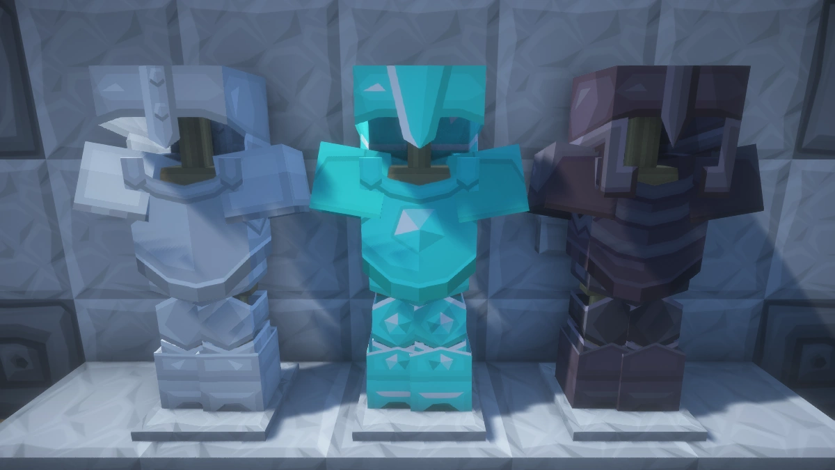 VanillaBDcraft armor with BSL shaders: iron, diamond, netherite
