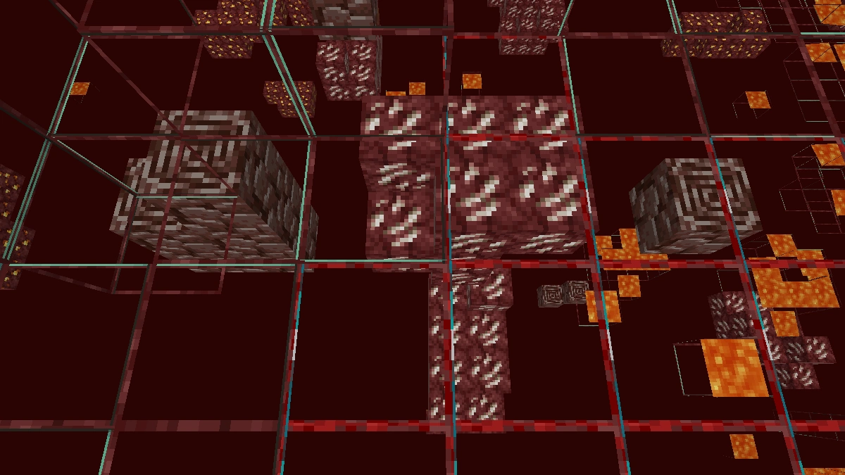 Minecraft XRay texture pack showing ancient debris (netherite), quartz and gold ore through transparent netherrack.