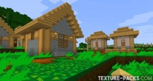 Screenshot of a Minecraft village with Animal Crossing texture pack