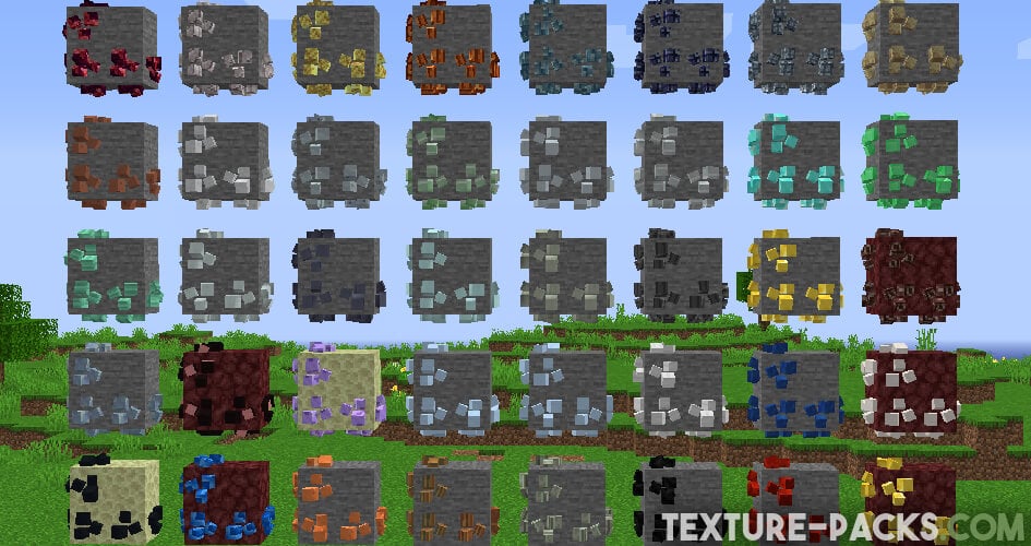 Screenshot of all Minecraft 3D ores