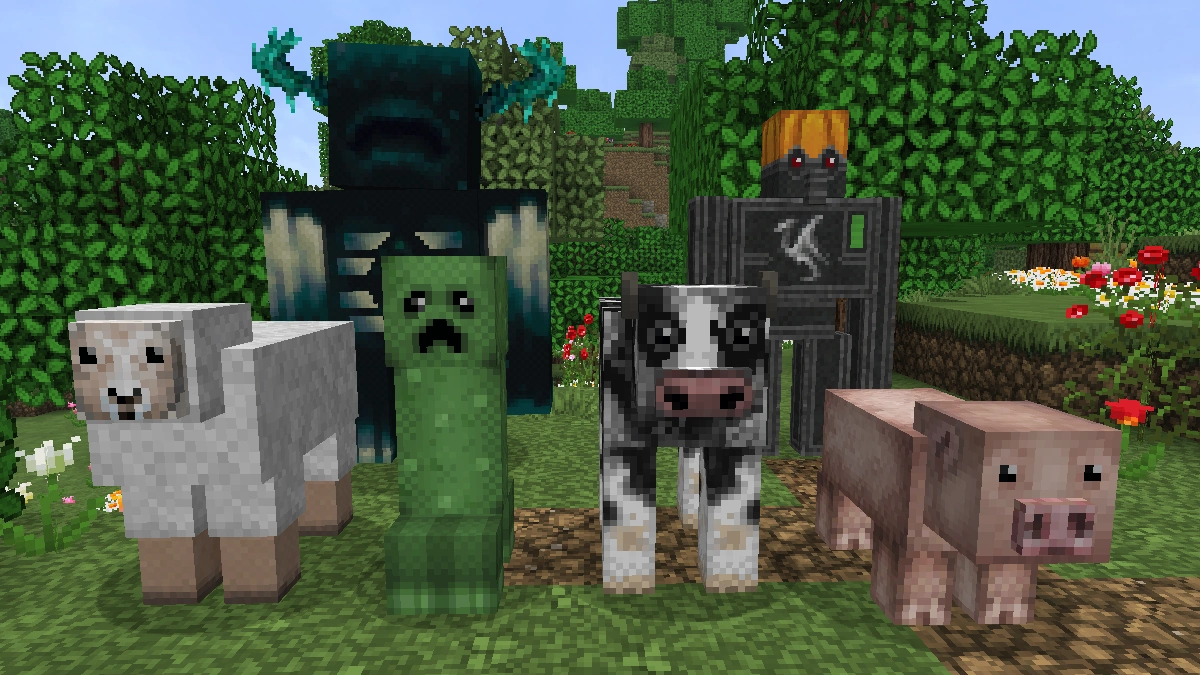 John Smith Legacy mobs: sheep, creeper, warden, cow, iron golem, pig