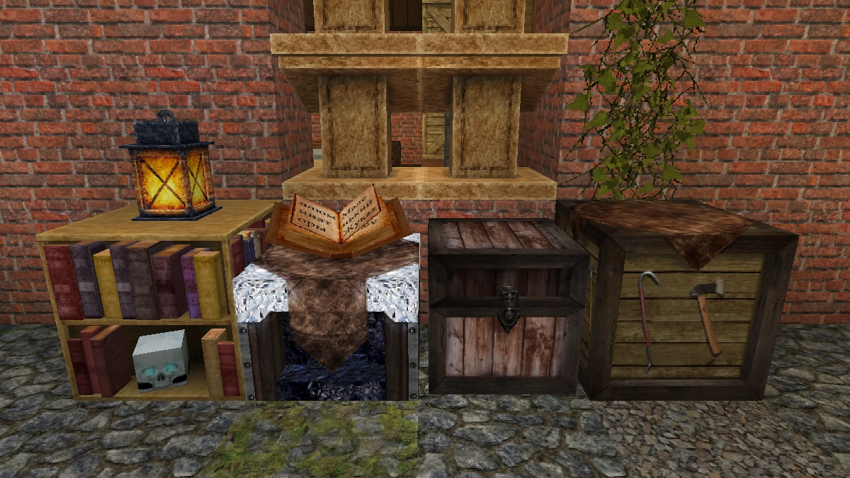 LB Photo Realism blocks: bookshelf, enchanting table, chest, crafting table
