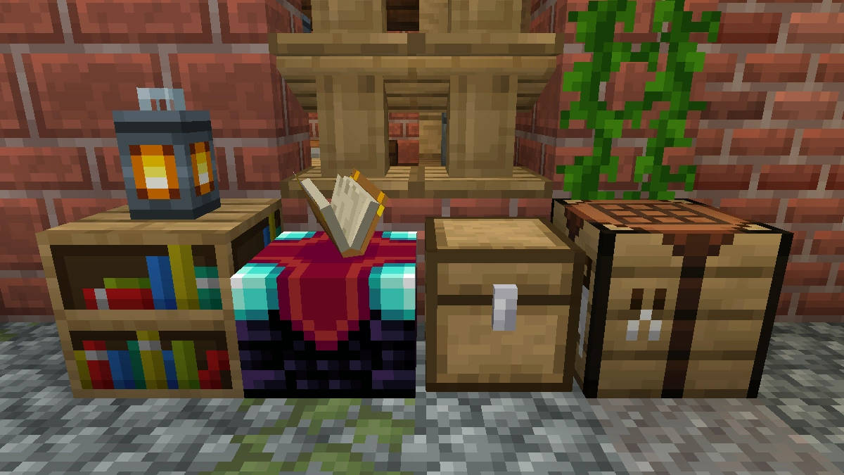 New Default+ blocks: bookshelf, enchanting table, chest, crafting table