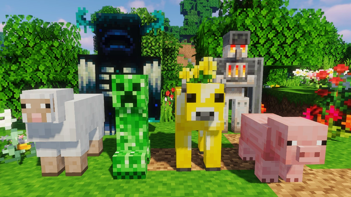 New Default+ mobs with Sildur's Vibrant shaders: sheep, creeper, warden, cow, iron golem, pig