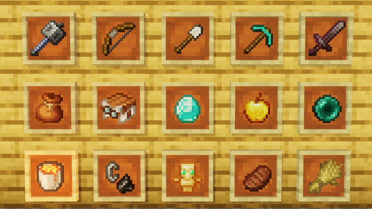 Vanilla items with Sildur's Vibrant shaders: tools, weapons, food and more