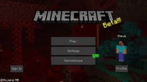 Main menu of Minecraft PE with all buttons displayed in gray.