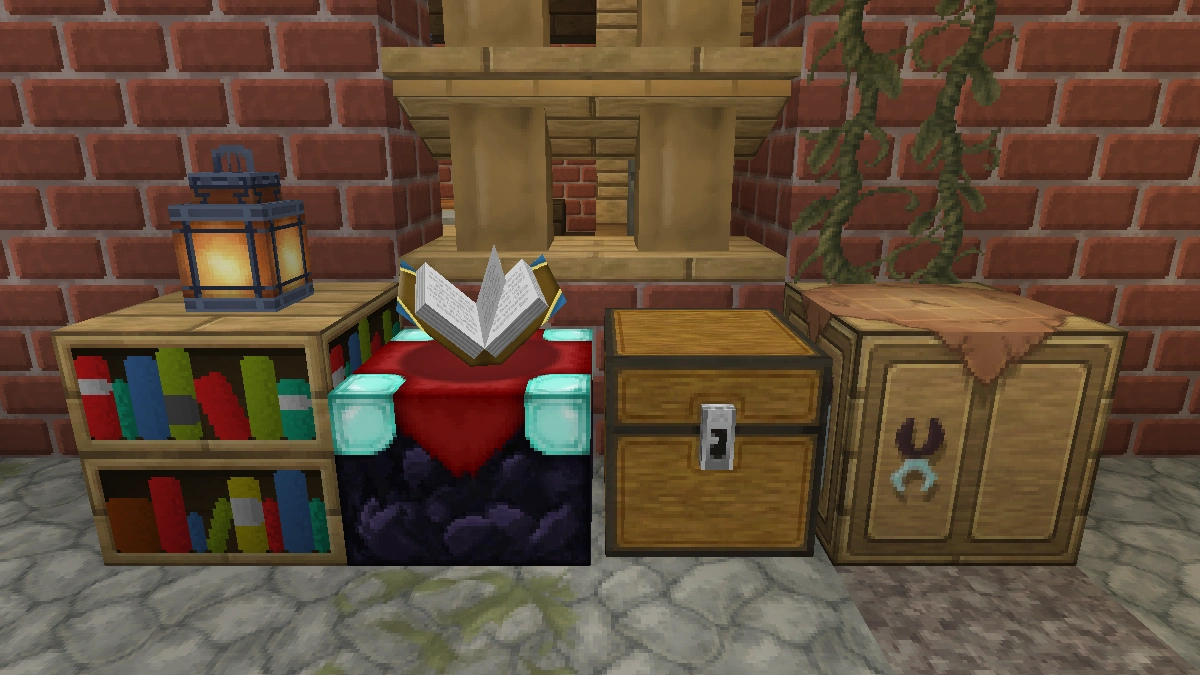 Stevens Traditional blocks: bookshelf, enchanting table, chest, crafting table