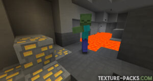 Screenshot of a Minecraft cave and zombie in cartoon style