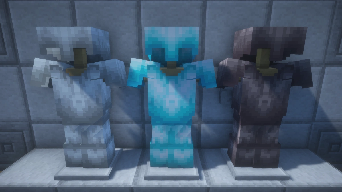 CreatorPack armor with BSL shaders: iron, diamond, netherite