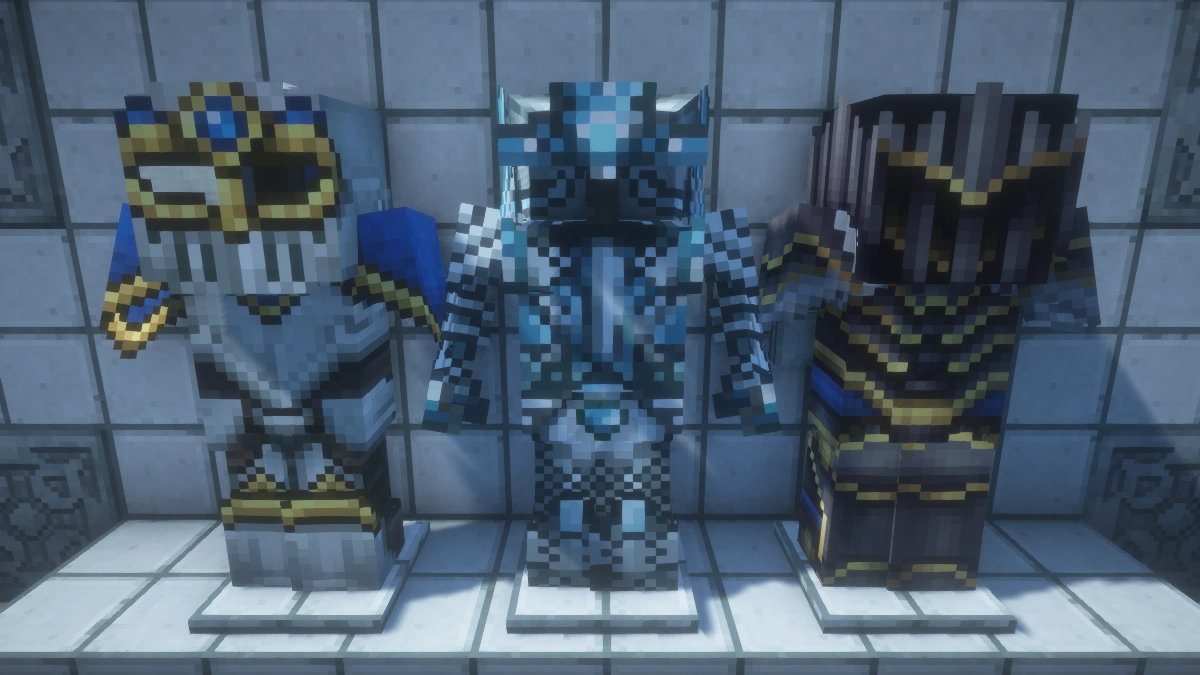 Dokucraft armor with BSL shaders: iron, diamond, netherite