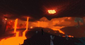 Minecraft nether landscape with KUDA shaders