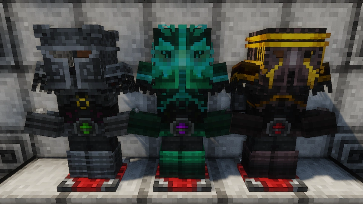 Asphyxious armor with Sildur's Vibrant shaders: iron, diamond, netherite