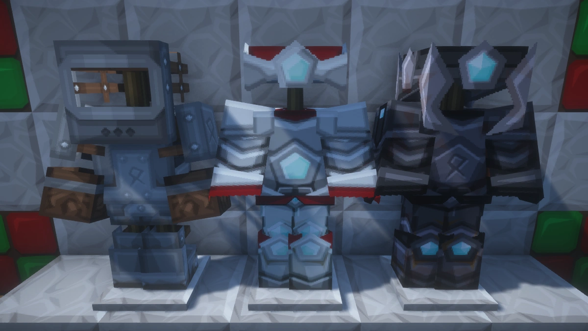 XmasBDcraft armor with BSL shaders: iron, diamond, netherite