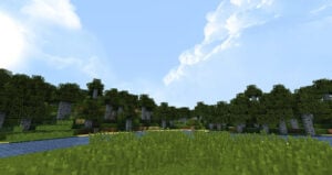 A light blue sky with clouds and a sun partially visible on the left side in Minecraft.