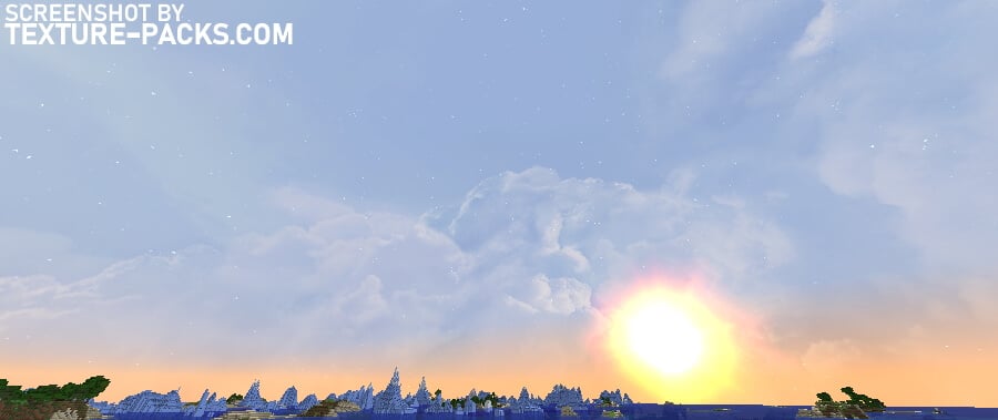 Dramatic Skys texture pack compared to Minecraft vanilla (after)