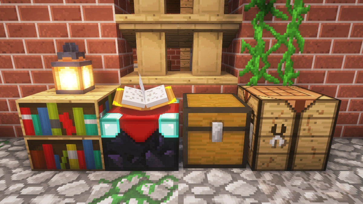 FaithfulVenom blocks with Complementary shaders: bookshelf, enchanting table, chest, crafting table