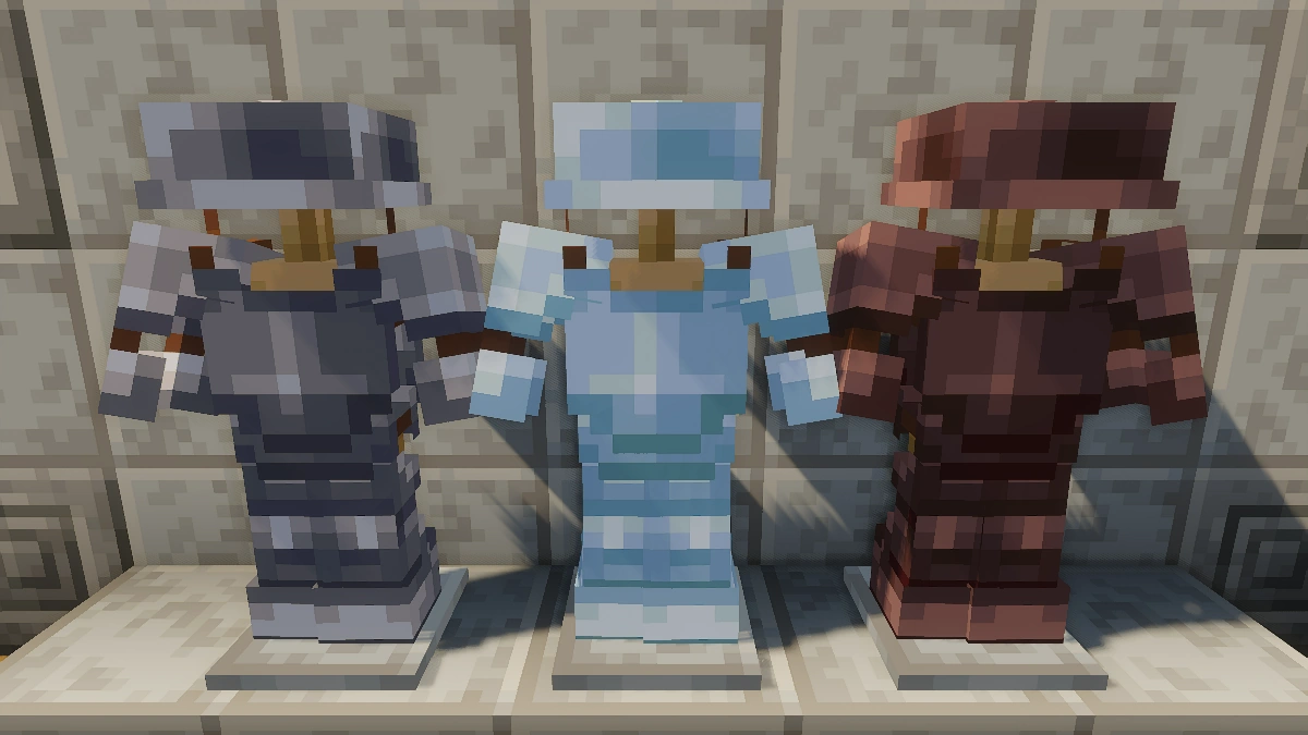 Jicklus armor with Sildur's Vibrant shaders: iron, diamond, netherite