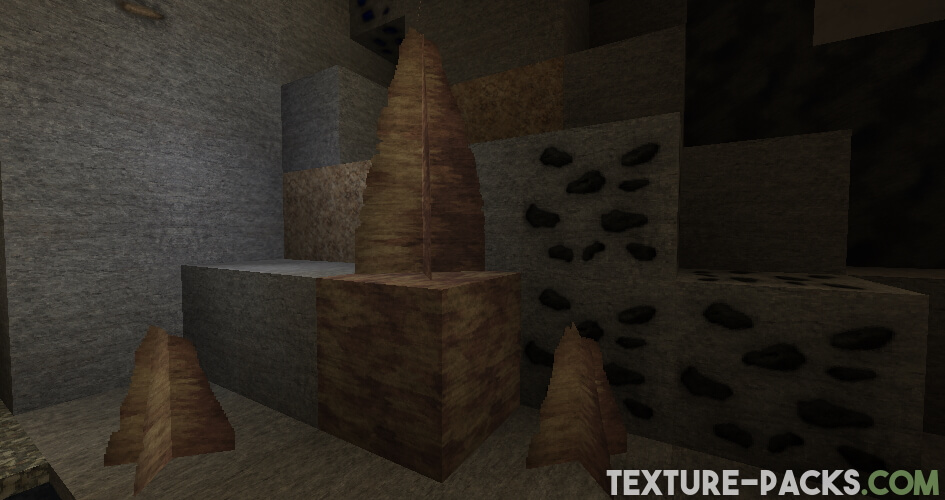 Minecraft cave with realistic texture pack
