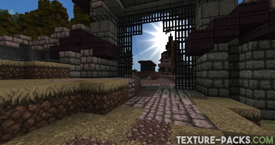 Minecraft sunset with medieval texture pack