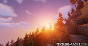Sildurs Vibrant shaders screenshot of a Minecraft sunset