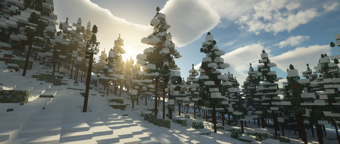 Minecraft landscape with a shader