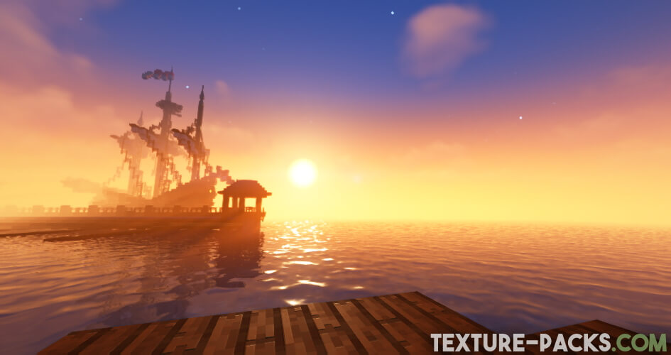 Minecraft sunset with Complementary Shaders