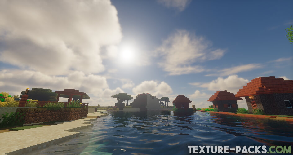 Minecraft landscape with realistic shaders pack