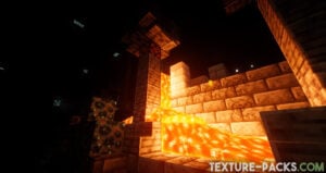 Minecraft lava in a cave with realistic lightning
