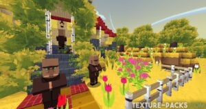 Cartoon bushy leaves in Minecraft with Tooniverse texture pack installed