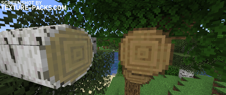 Round trees texture pack compared to Minecraft vanilla (after)
