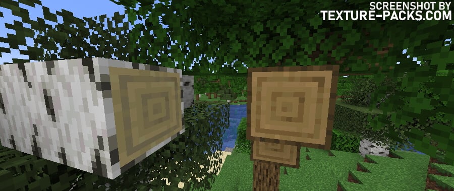 Round trees texture pack compared to Minecraft vanilla (before)