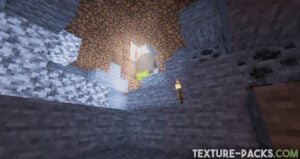 Screenshot of a Minecraft cave with Voyager shaders
