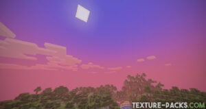 The screenshot displays a colorful Minecraft sky with Tea shaders