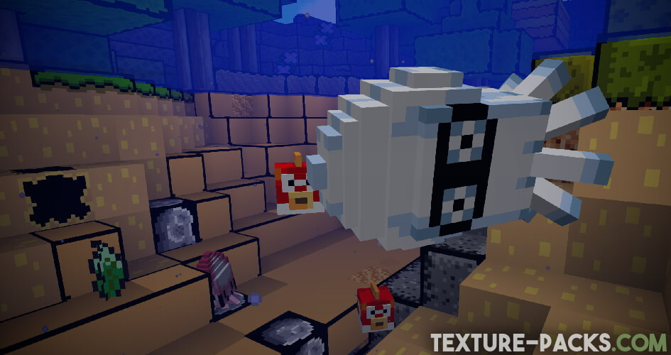 Underwater screenshot of Blooper and fish with the Super Mario Craft pack