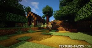 Screenshot of realistic tree shadows in Minecraft