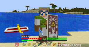 Screenshot of the Minecraft Zelda skin and GUI