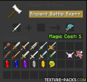 Screenshot of the Minecraft Zelda swords and custom items with OptiFine