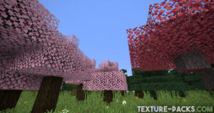 Anime texture pack screenshot of pink leaves