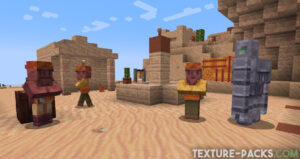 Cartoon villagers in a desert biome